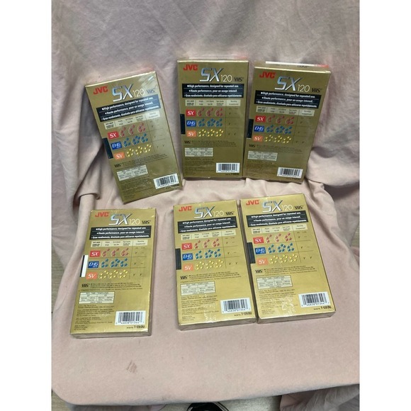 Jvc VHS VCR Cassette Tapes T-120 SX 6 Hr Blank Premium Quality  Sealed Set of 6 - Picture 1 of 2